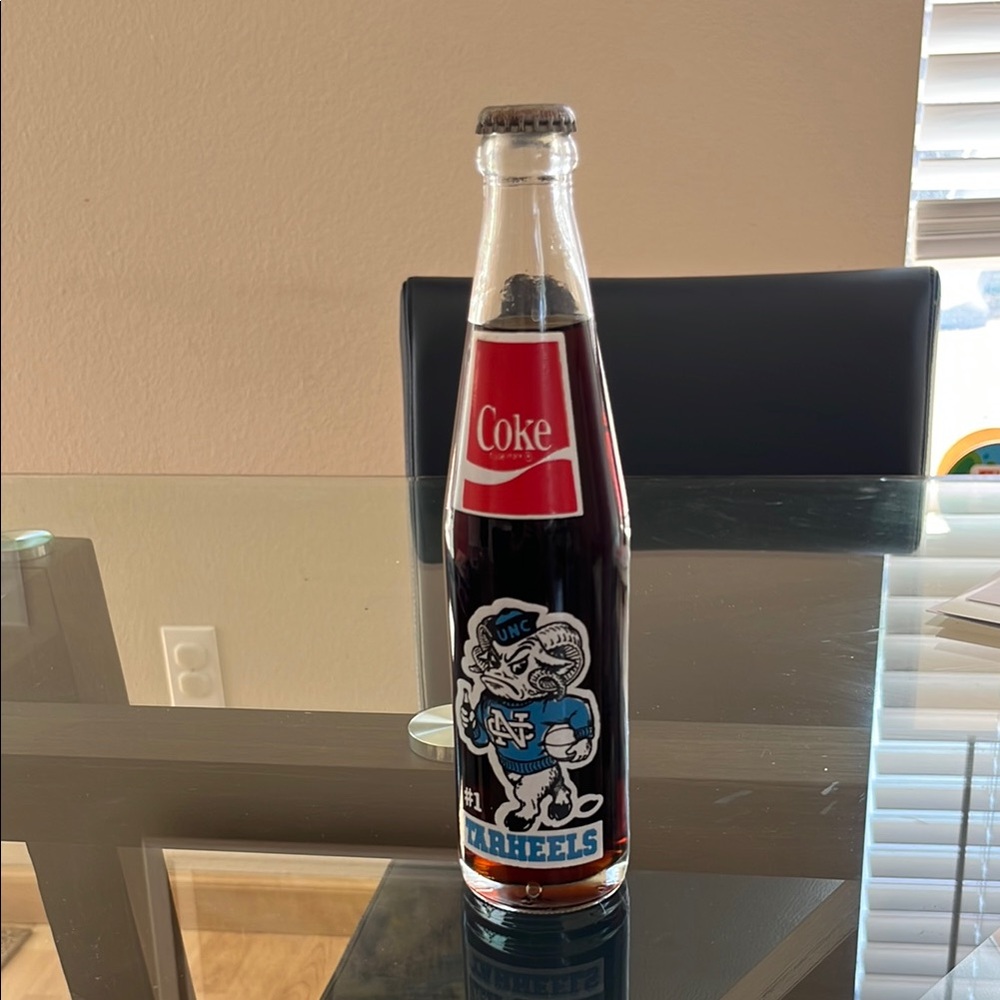 UNC Vintage Coca-Cola Bottle 81-82 with Tar Heels Mascot